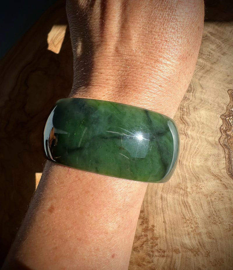 Rich Green Canadian Jade Wide Bangle, 60 x 30mm*
