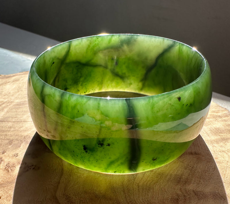 Rich Green Canadian Jade Wide Bangle, 60 x 30mm*