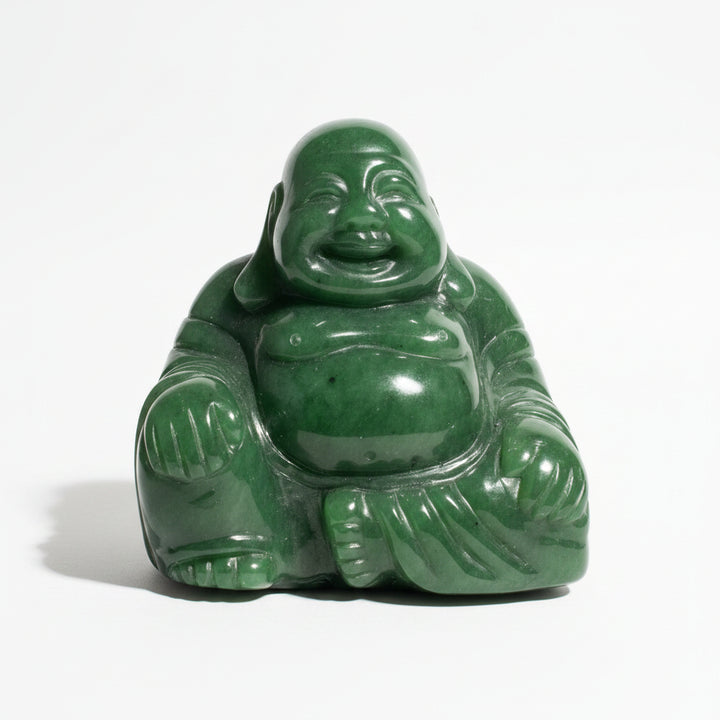Dark Green Jade Happy Buddha Figurine, on a light white background