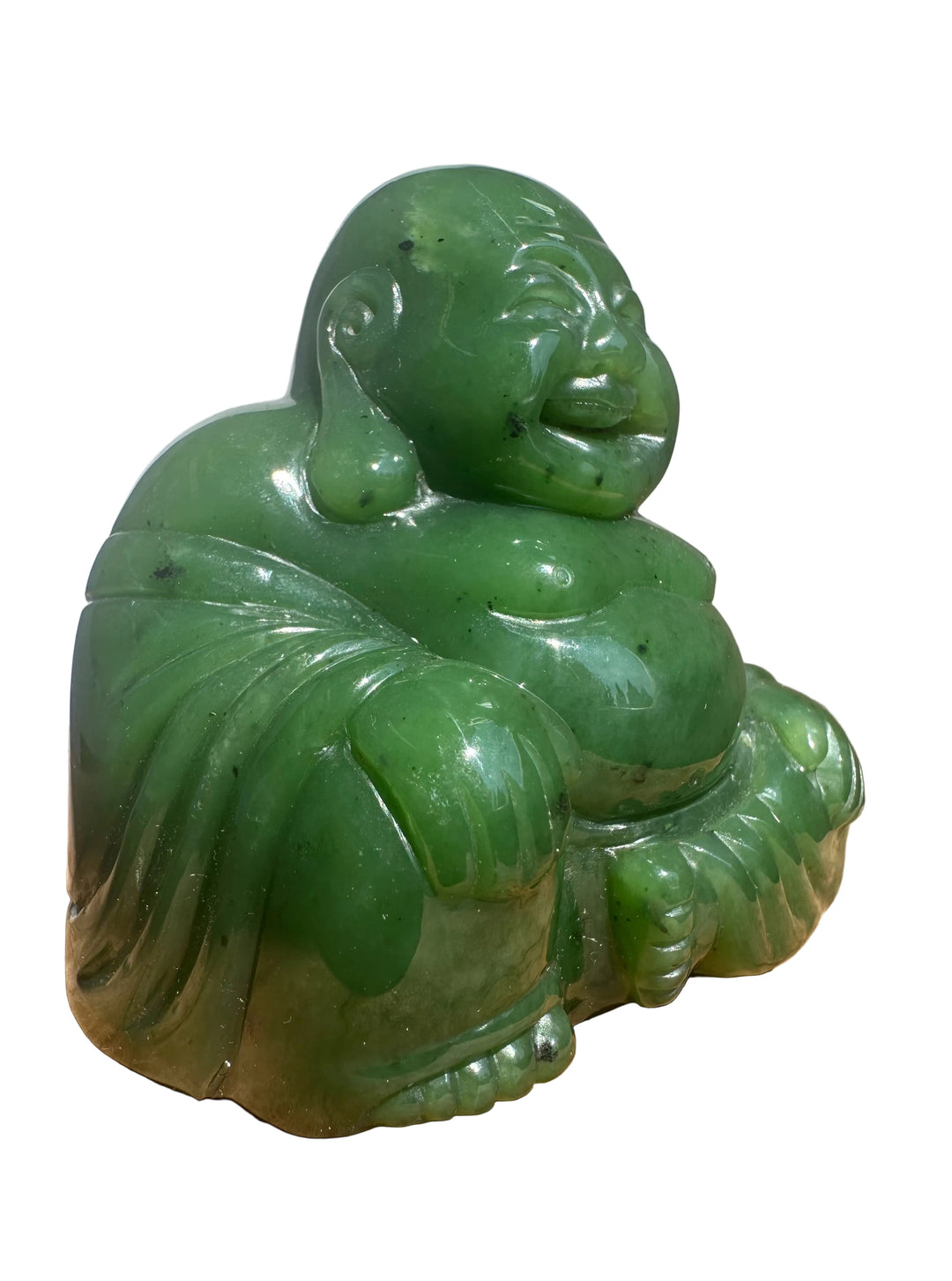 Happy Green Jade Buddha on a white background