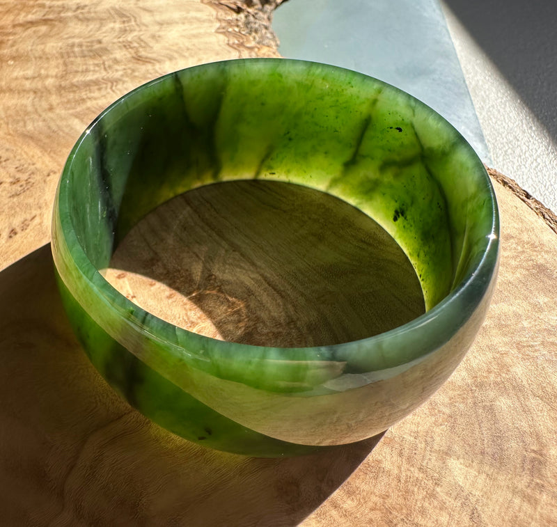 Rich Green Canadian Jade Wide Bangle, 60 x 30mm*