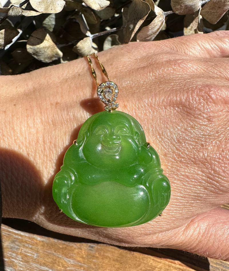 AAA Apple Green Happy Buddha Pendant