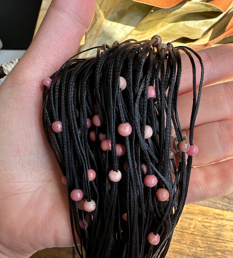 Wax Cord with Rhodonite Beads