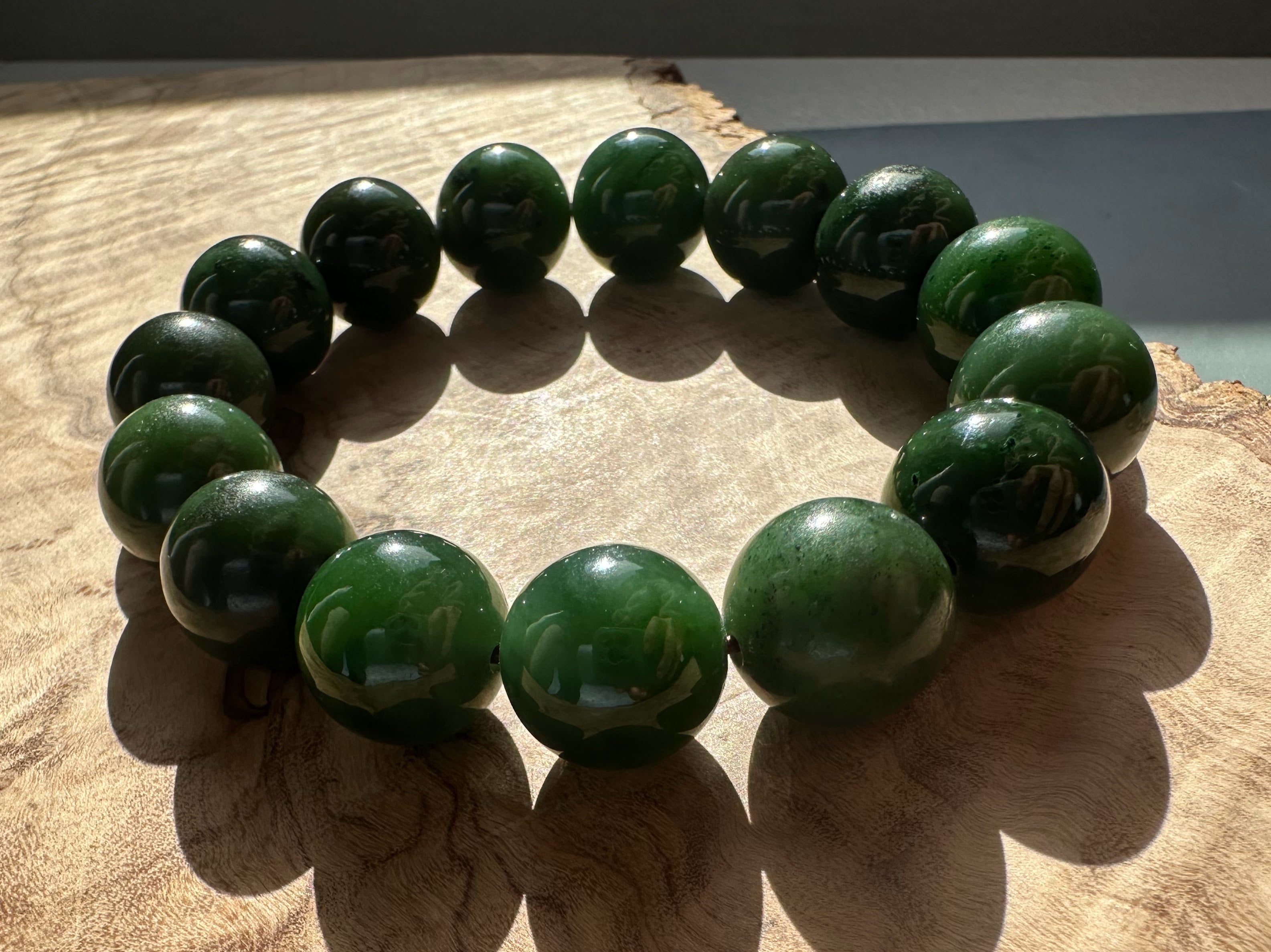  SHAGREEN JADE プレート 2枚セット 14mm Canadian Nephrite Jade Bead Bracelet* #2 – Jade Mine