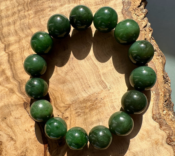 14mm Canadian Nephrite Jade Bead Bracelet* #2 – Jade Mine