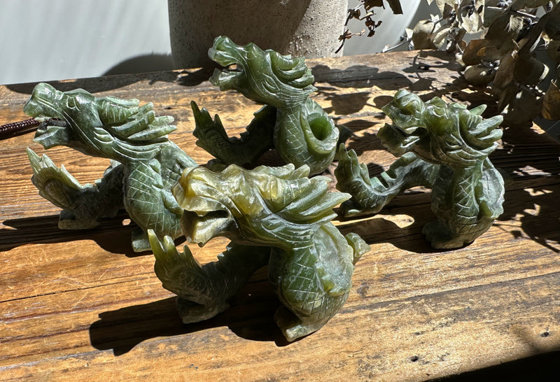 Vintage Dragon Carving, set of 4 Sold As Is 3"