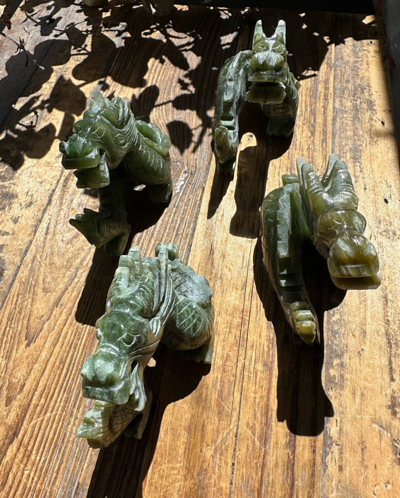 Vintage Dragon Carving, set of 4 Sold As Is 3"