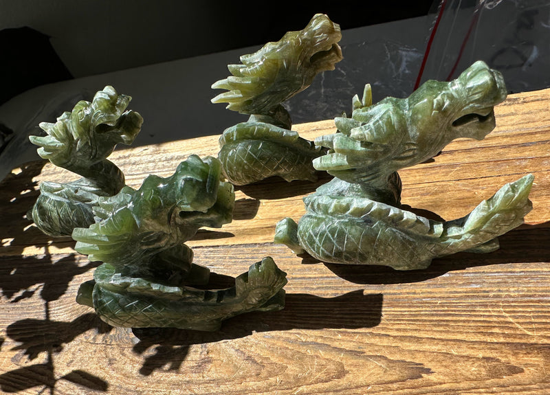 Vintage Dragon Carving, set of 4 Sold As Is 3"