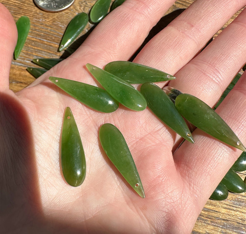 A Grade Canadian Nephrite Jade Teardrop 8x26mm (sold individually)  Vintage