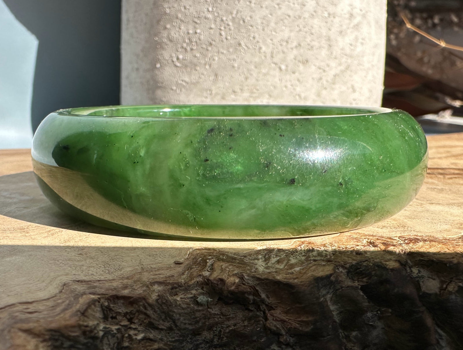 Canadian jade bangle 58 by 17.5 millimeters, smooth polished circular band