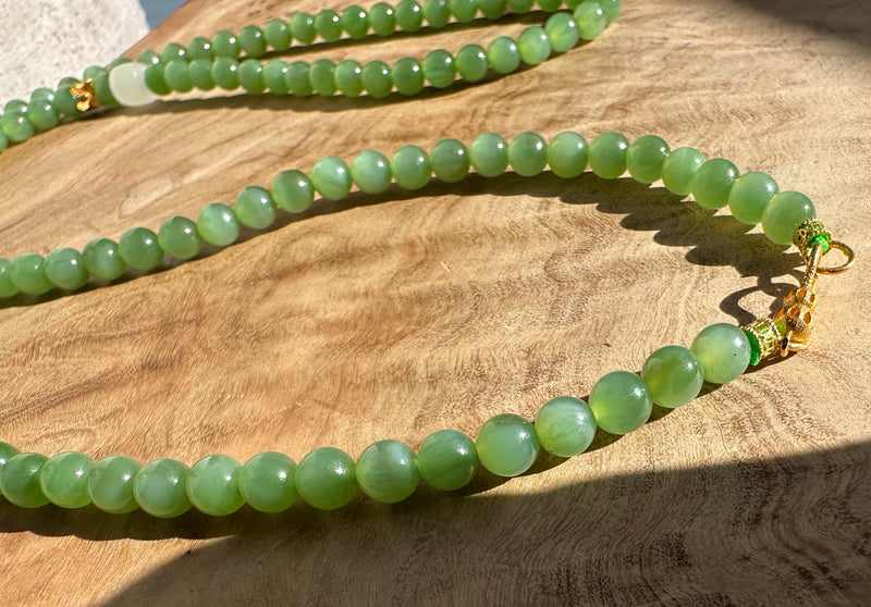 A+ Siberian Nephrite Jade Bead Necklace with 18k Setting