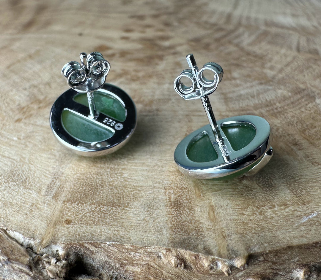 Canadian Jade Silver Horse Stud Earrings with green jade discs and silver horse head accents