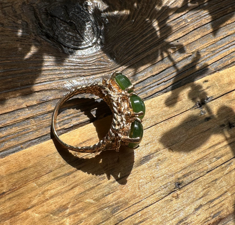 Vintage Jade Oval Three Stone Ring - 