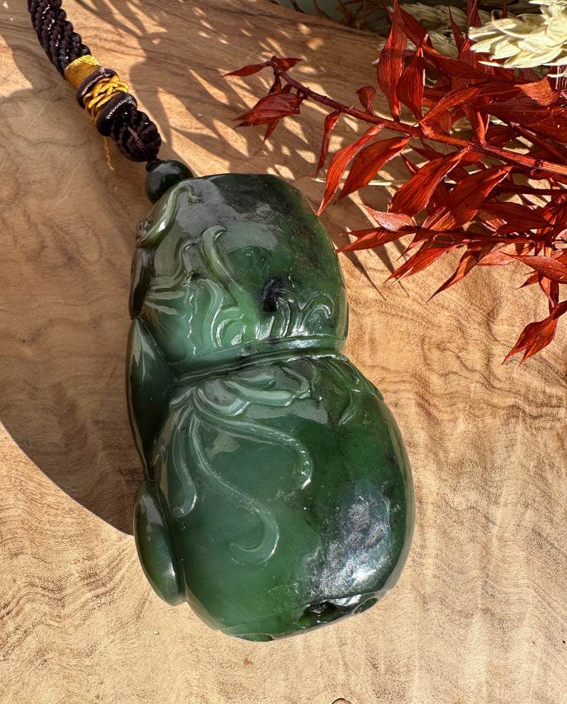 Canadian Jade Hand Held Catfish and Lotus Root Pendant - 3.1"
