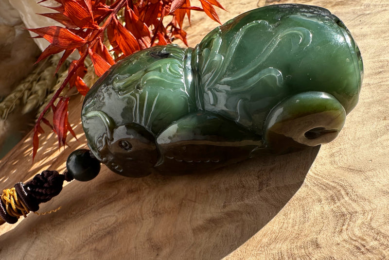 Canadian Jade Hand Held Catfish and Lotus Root Pendant - 3.1"