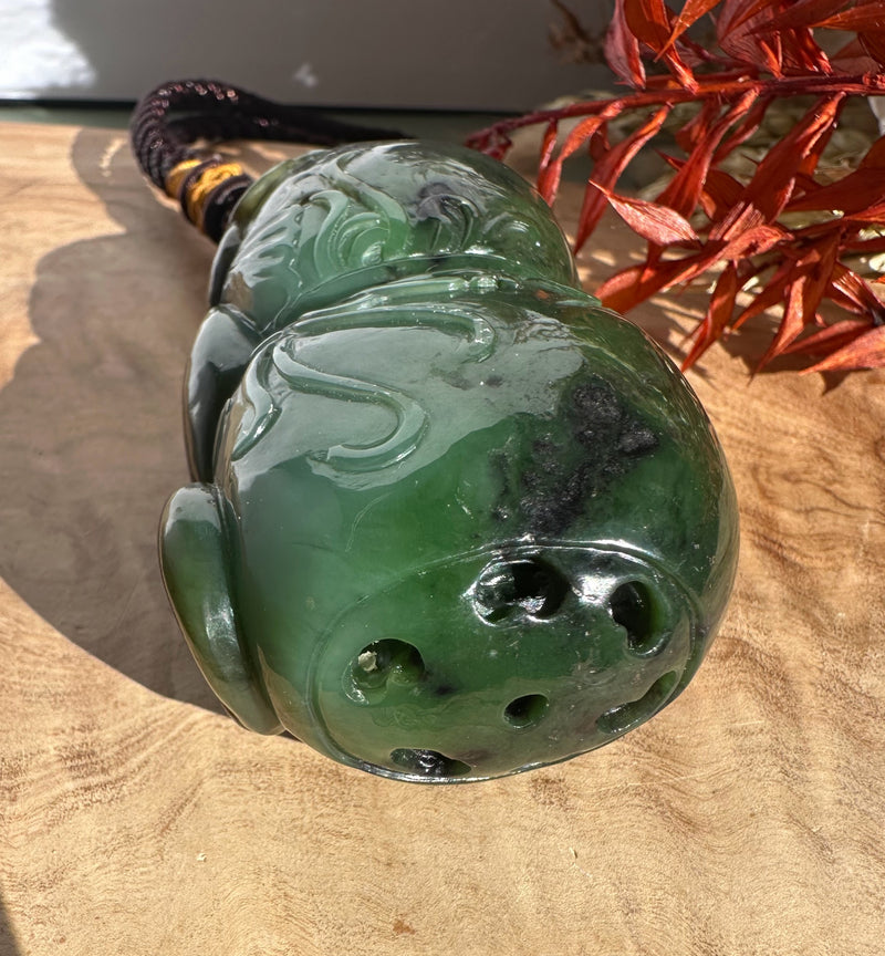 Canadian Jade Hand Held Catfish and Lotus Root Pendant - 3.1"