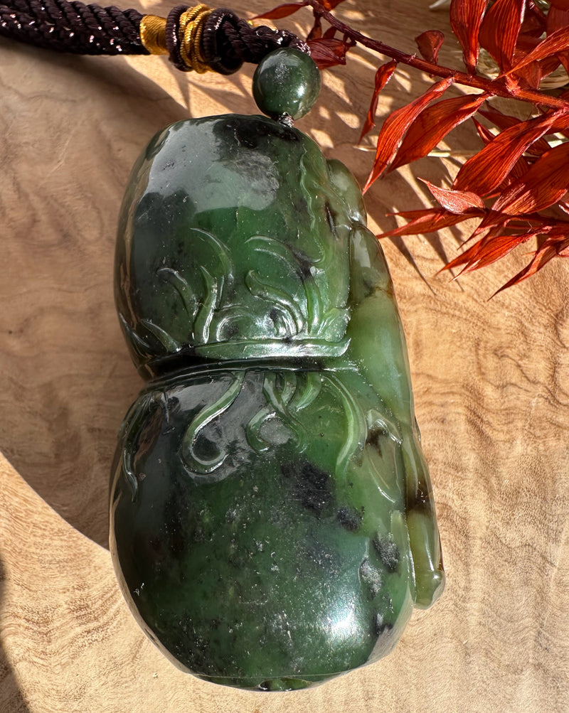 Canadian Jade Hand Held Catfish and Lotus Root Pendant - 3.1"