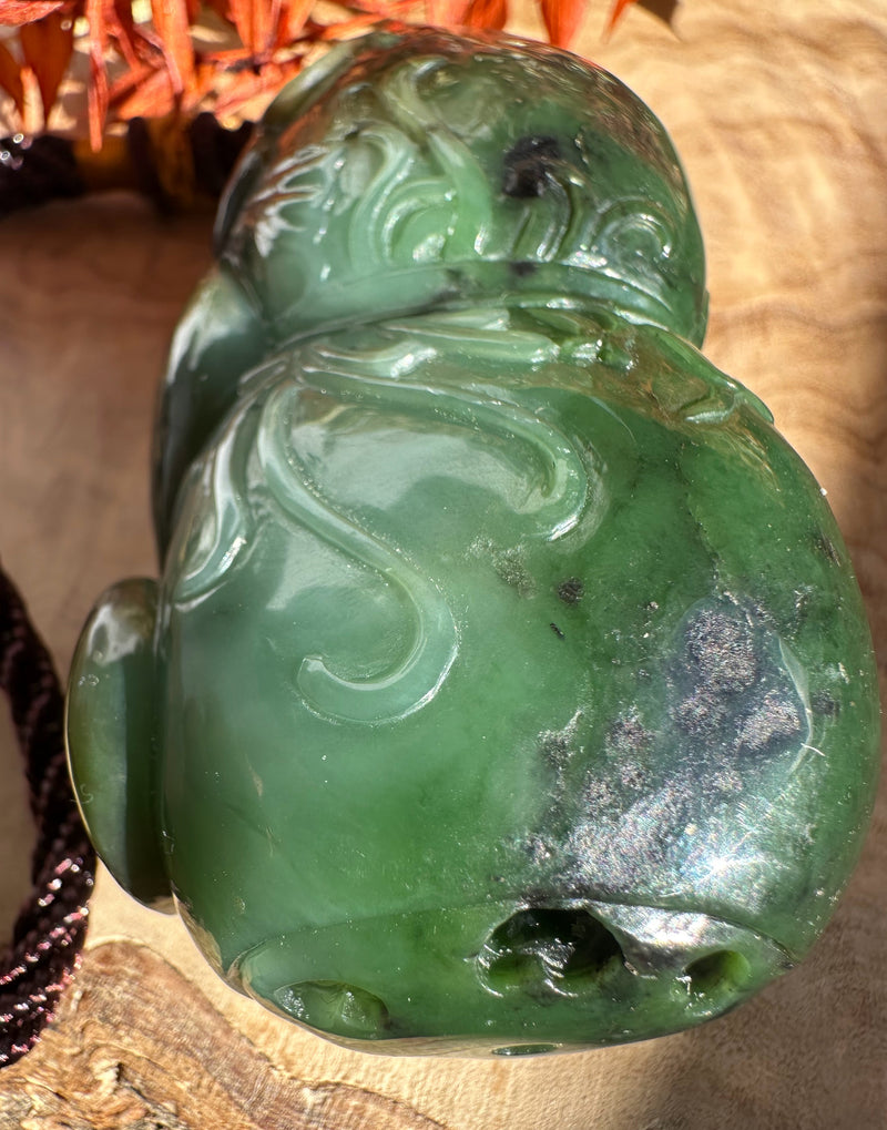 Canadian Jade Hand Held Catfish and Lotus Root Pendant - 3.1"