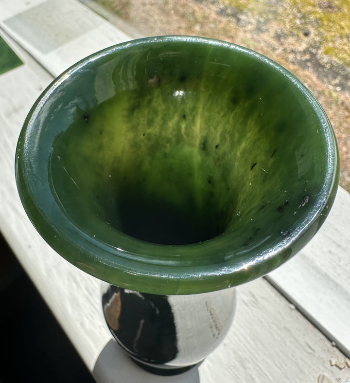 Top-down view of green interior of Siberian Jade Vase with broad rounded rim