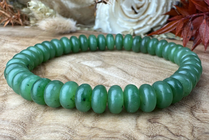 8mm Satin Jade Bead Bracelet - Canadian Nephrite Jade