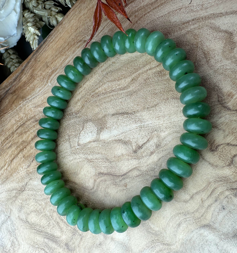 8mm Satin Jade Bead Bracelet - Canadian Nephrite Jade