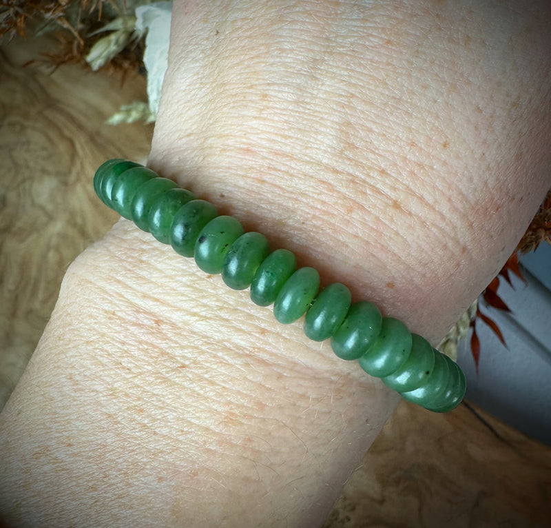 8mm Satin Jade Bead Bracelet - Canadian Nephrite Jade