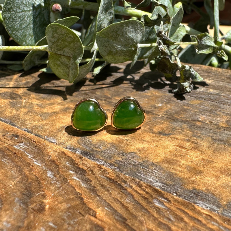 18k Heart Jade Stud Earrings