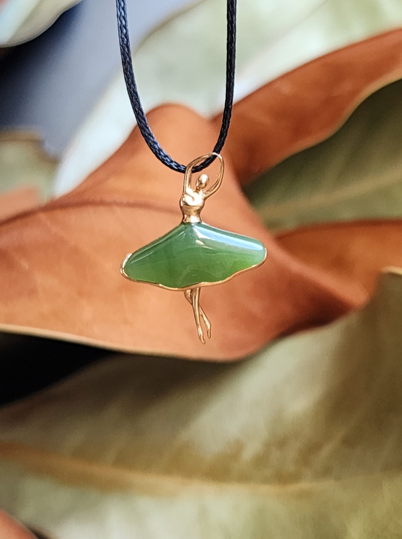 AA Nephrite Jade 18k Rose Gold Ballerina Pendant