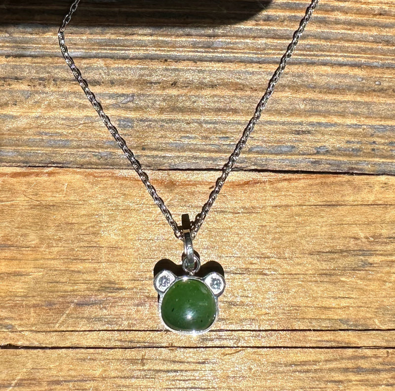 Adorable Canadian Nephrite Jade Teddy Bear Pendant