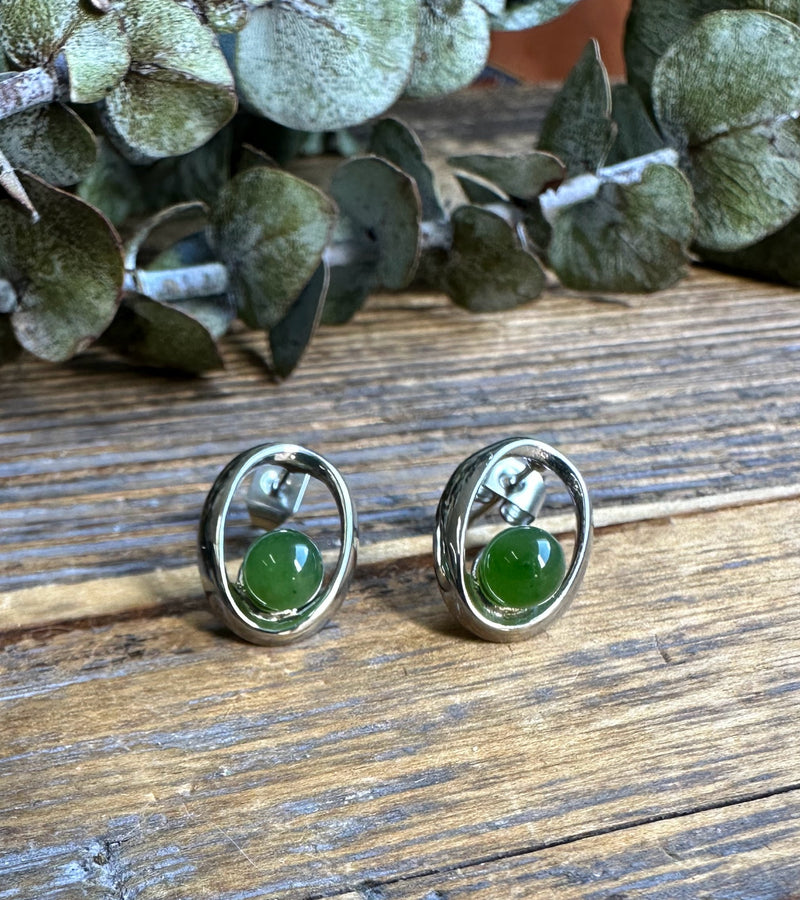 Canadian Jade Earrings, Set in Stainless 0019