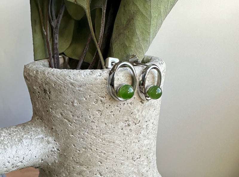 Canadian Jade Earrings, Set in Stainless 0019