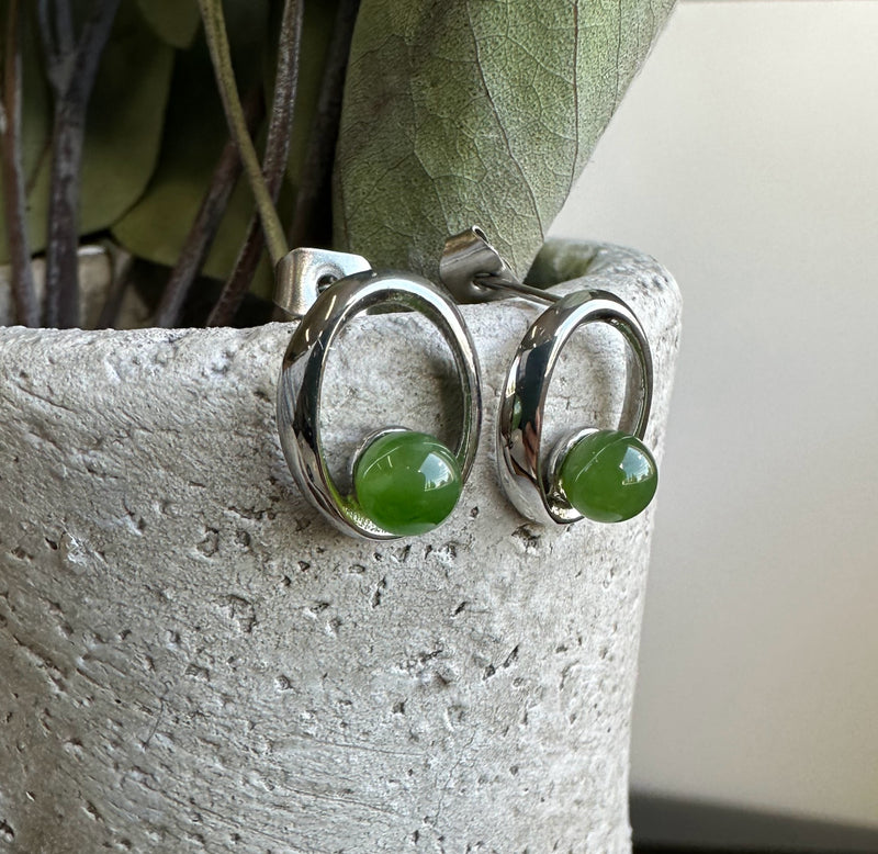 Canadian Jade Earrings, Set in Stainless 0019