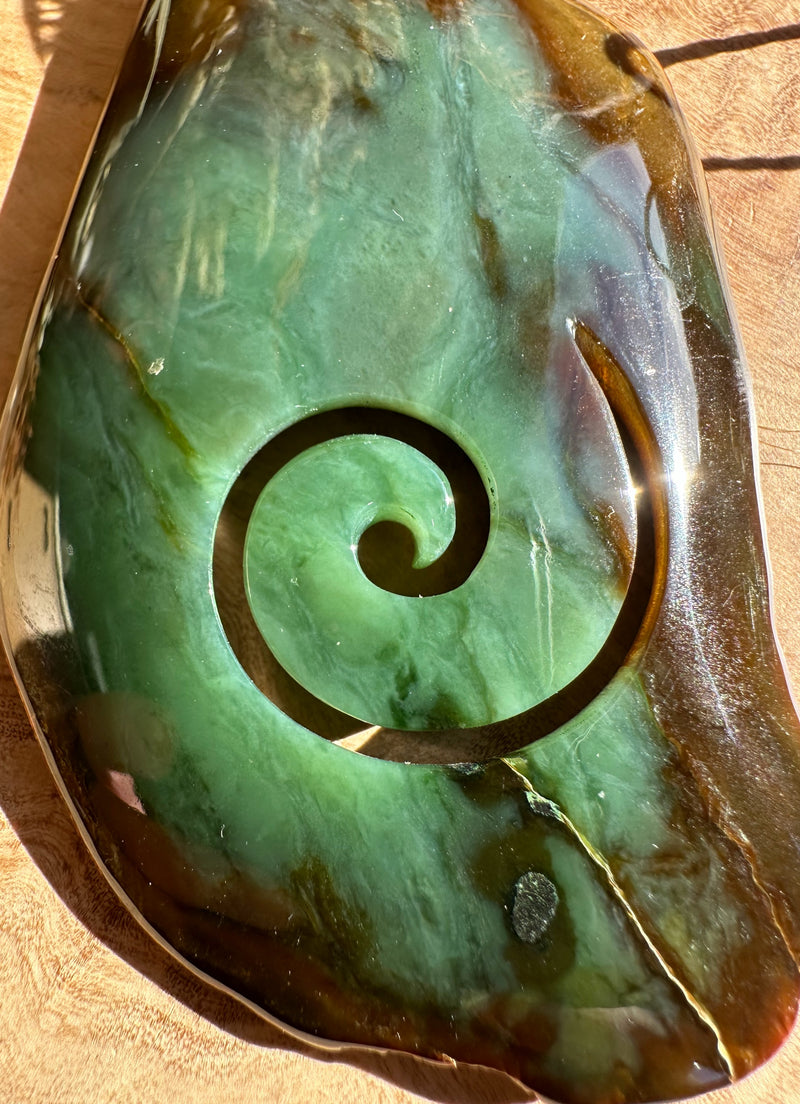 Unique Canadian Rough Jade Koru Pendant, 3.25"*
