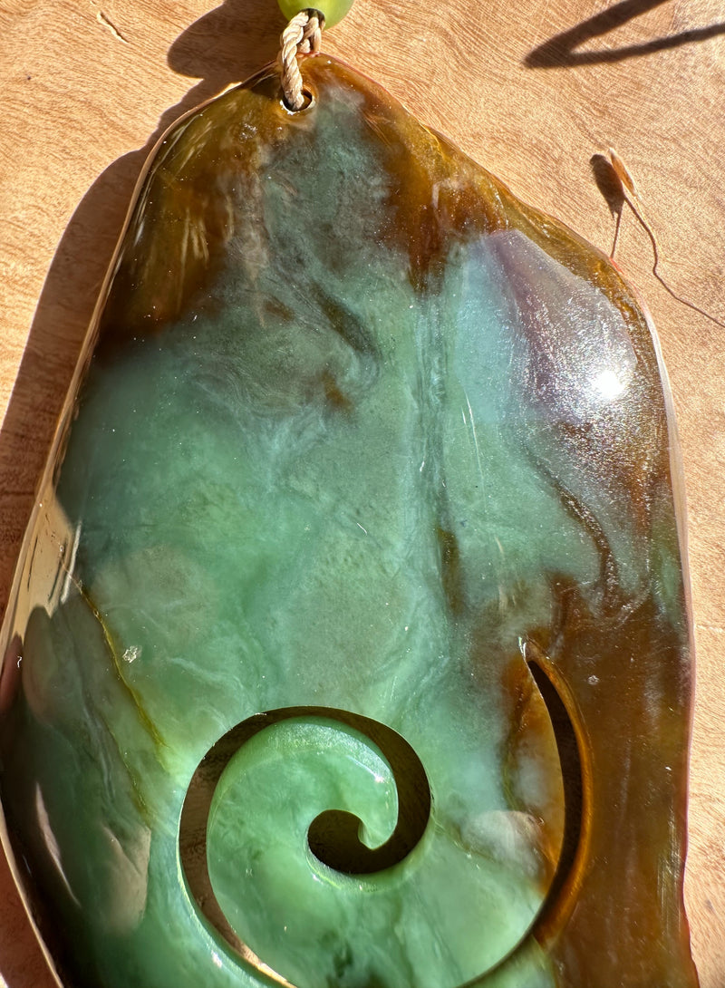 Unique Canadian Rough Jade Koru Pendant, 3.25"*