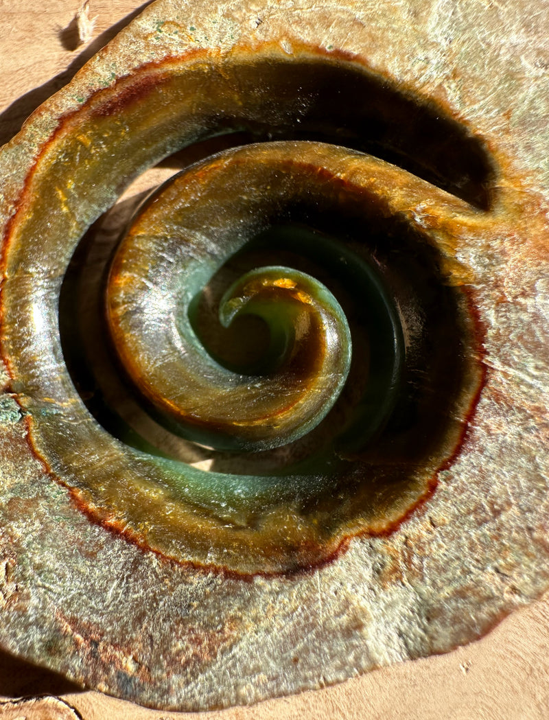 Unique Canadian Rough Jade Koru Pendant, 3.25"*