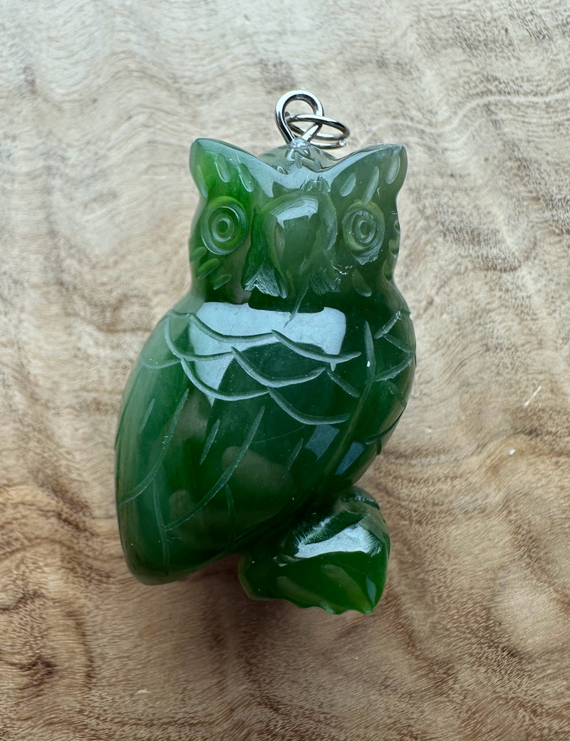 Polar Jade Owl Pendant, 1.25"