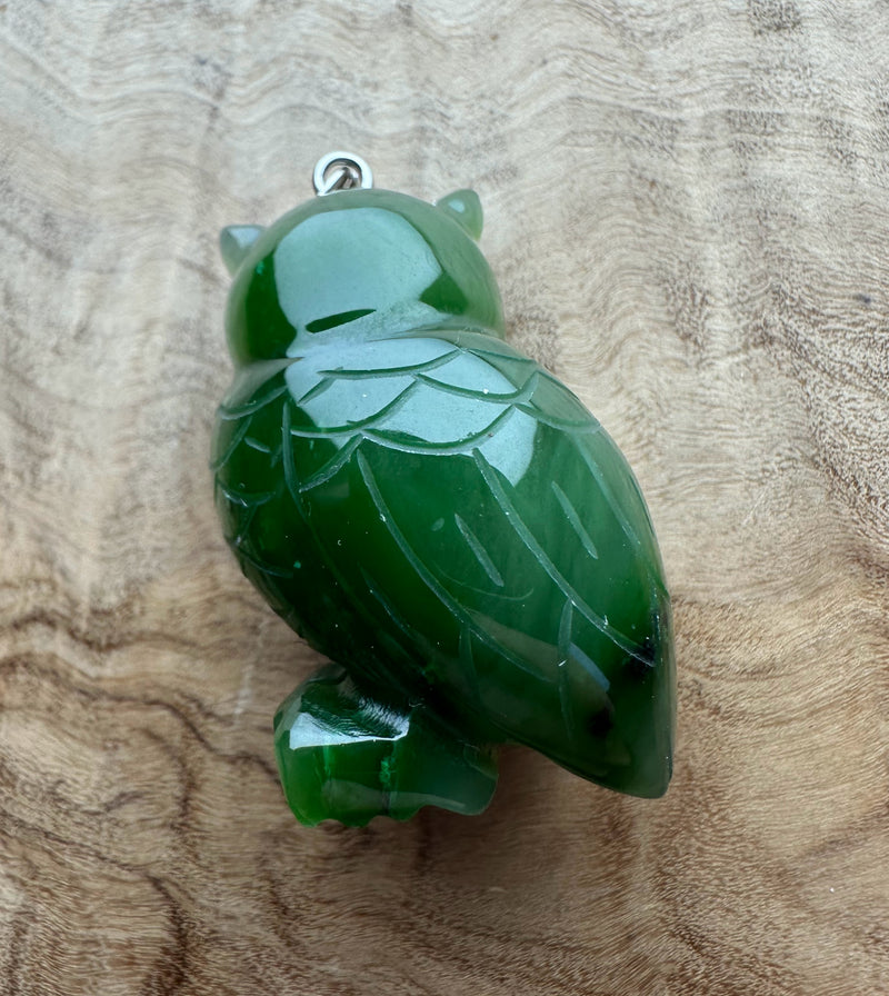 Polar Jade Owl Pendant, 1.25"