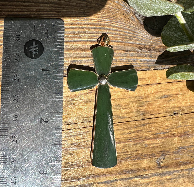 Vintage Large Jade Cross, 2.5"