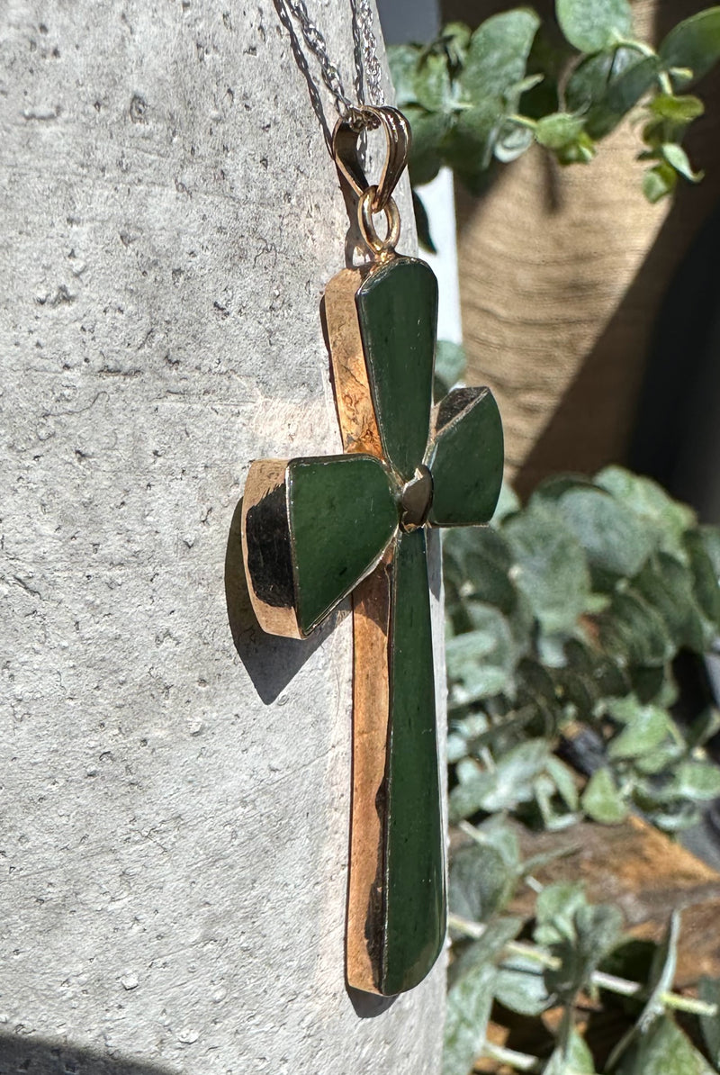 Vintage Large Jade Cross, 2.5"