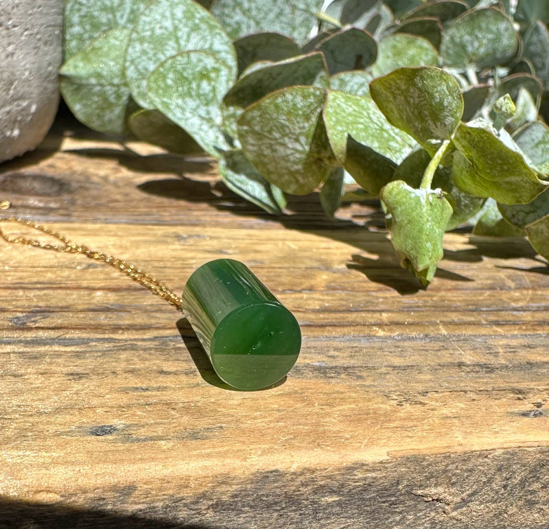 A+ Canadian Jade Cylinder Necklace - Gold Plated