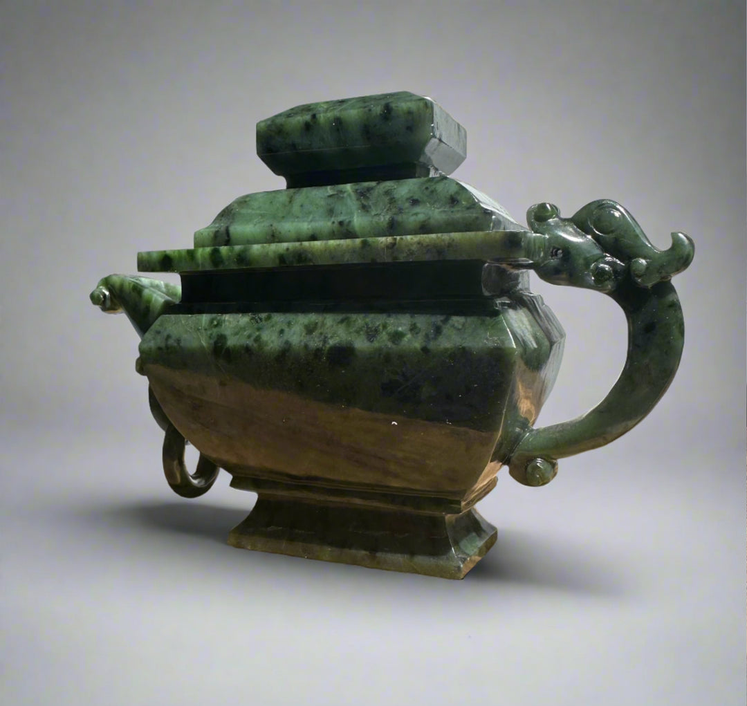 Canadian River Jade Teapot six tier pagoda lid with dragon head handle