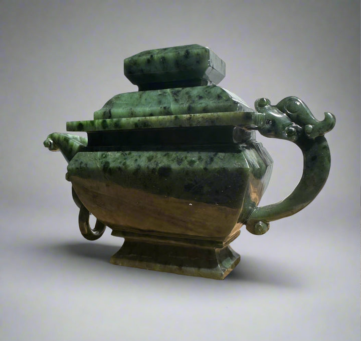 Canadian River Jade Teapot six tier pagoda lid with dragon head handle