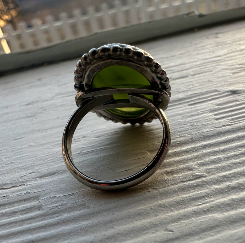Vintage Green Canadian Jade Ring - Silver and Steel