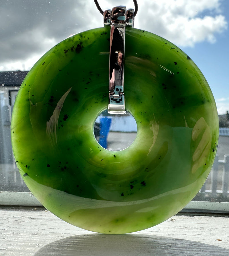 Canadian Jade Large PI Pendant A Grade, 80mm - Sterling Silver Bail*