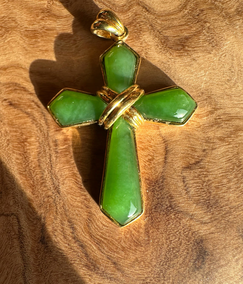 AA Grade Siberian Jade Vermeil Cross Pendant* - Only 1