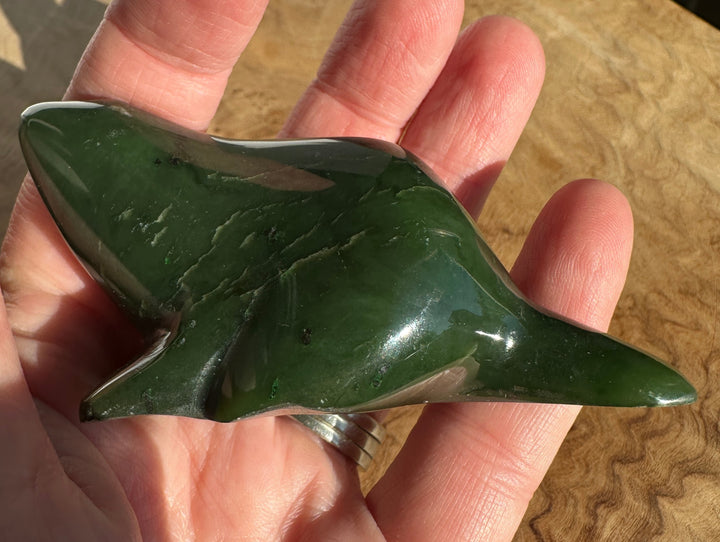 Canadian nephrite jade beaver carving held in hand