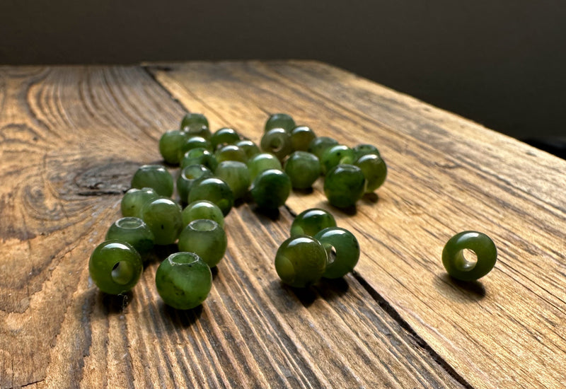 8mm Canadian Jade Beads with a large hole (Sold Individually or as a set of 10)