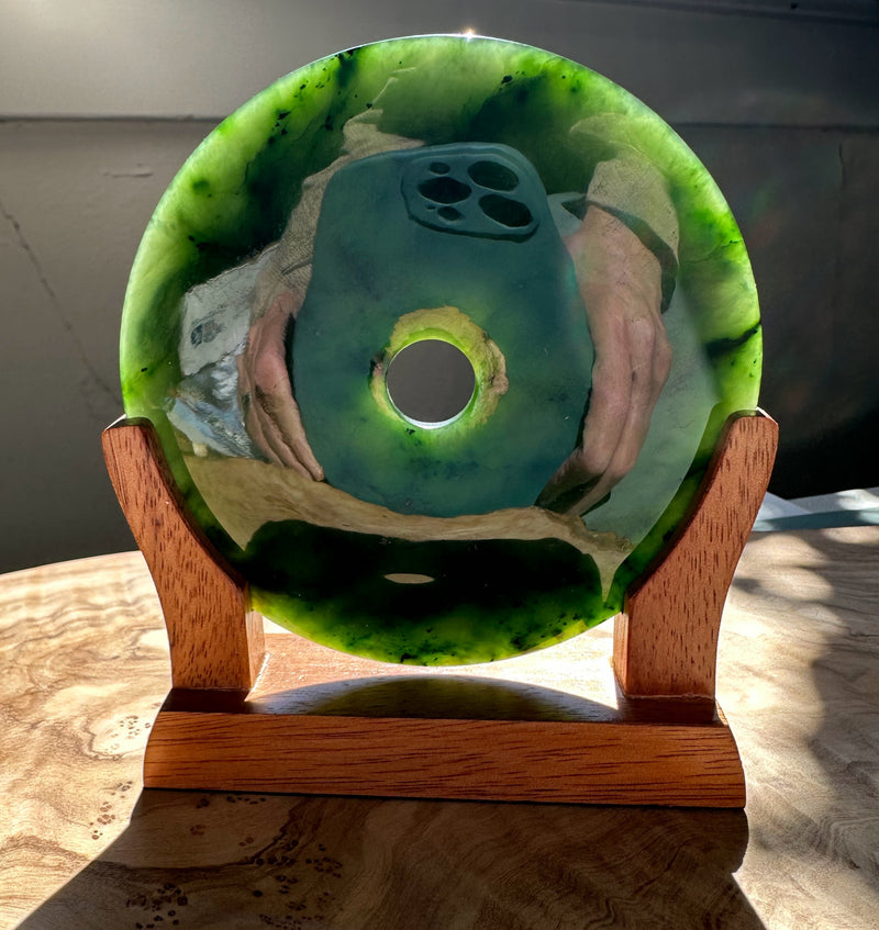 Jade PI on Wooden Base, 4"