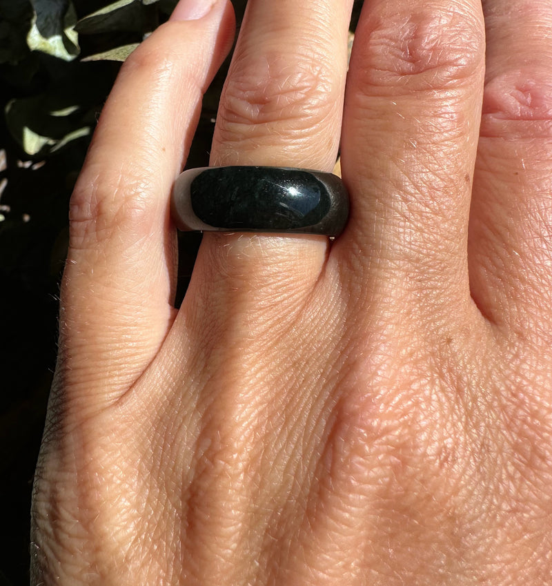 Dark Green, Appears Black Nephrite Jade Wide Band Ring, 8mm - Size 7 & 8