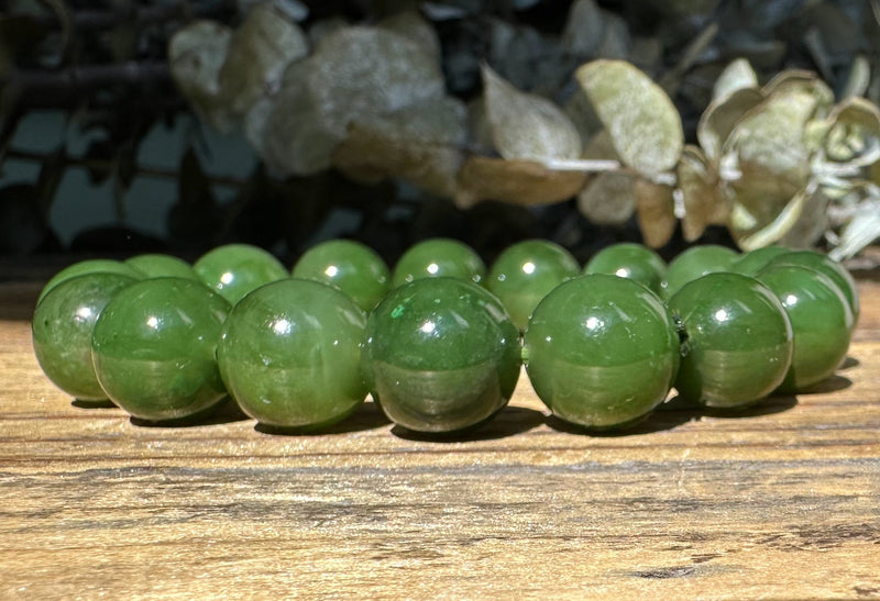 12mm Canadian Nephrite Cassiar Jade Bead Bracelet